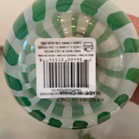 Cabana Green Striped Stemless Wine Glasses 17oz Set of 2 Holiday BarwareNEW - Picture 8 of 12